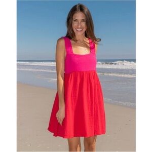 Natural Life Tricia Pink Red Babydoll Cotton Mini Dress Large